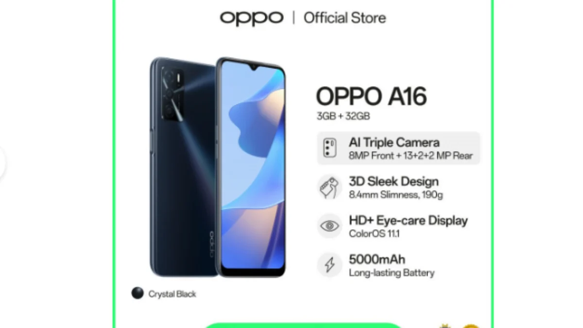 5 HP 1 Jutaan Terlaris di Marketplace, OPPO A16 3/32GB, Xiaomi Redmi A1 3/32GB, Samsung Galaxy A03s 4/64GB, Realme C11 2/32GB, OPPO A16e 4/64GB