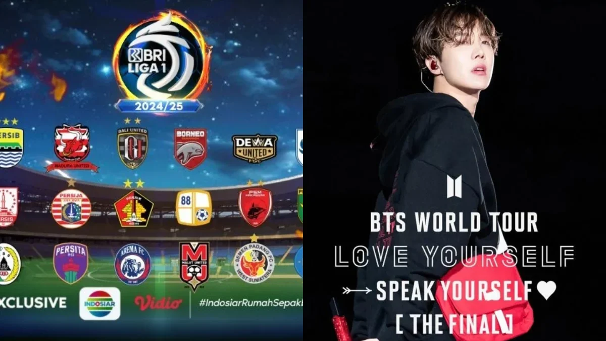 Liga 1 2024/2025 dan BTS World Tour (istimewa: indosiar.com, instagram.com @net mediatama)