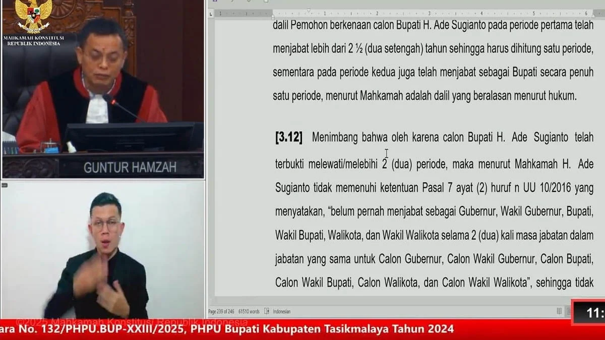 sidang putusan mk pilkada kabupaten tasikmalaya ade sugianti dilikuidasi