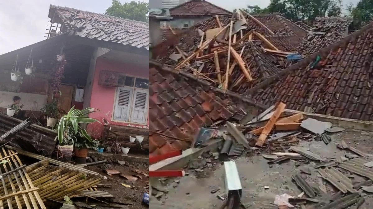 rumah rusak akibat angin kencang saat hujan di tasikmalaya