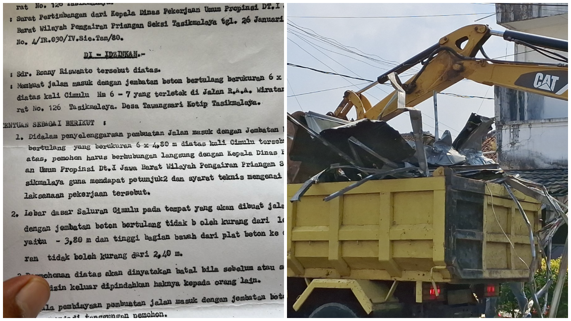 Pembongkaran kafe di sungai cimulu kota tasikmalaya
