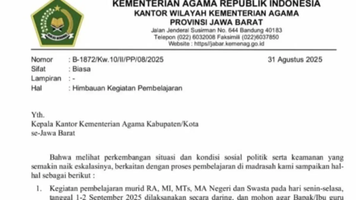 Madrasah libur 2 hari
