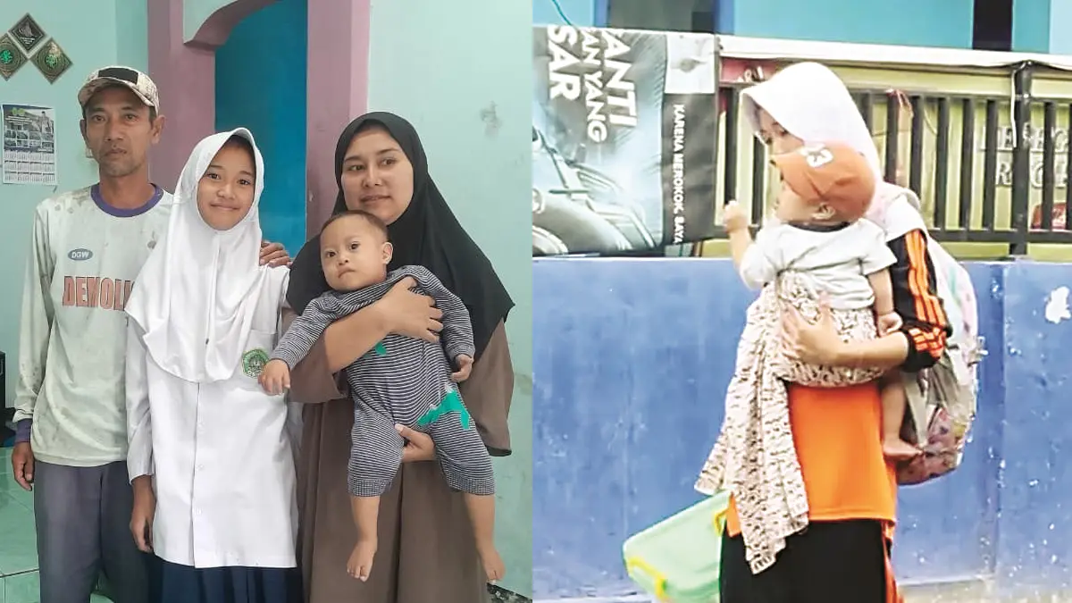 Viral Zulfa, Siswi Garut Sekolah Sambil Gendong Adik dan Berjualan Zulfa siswi MTs di Garut