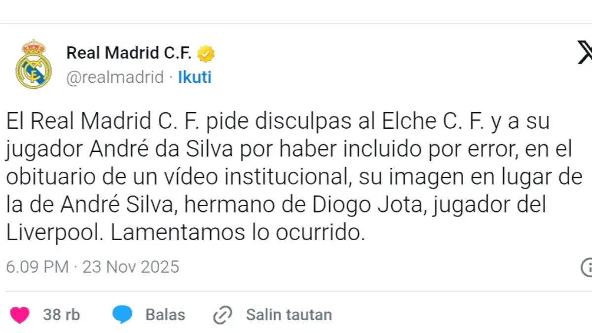 Real Madrid Minta Maaf Pasang Foto Mantan Pemain AC Milan Saat Mengenang Kematian Diogo Jota Real Madrid