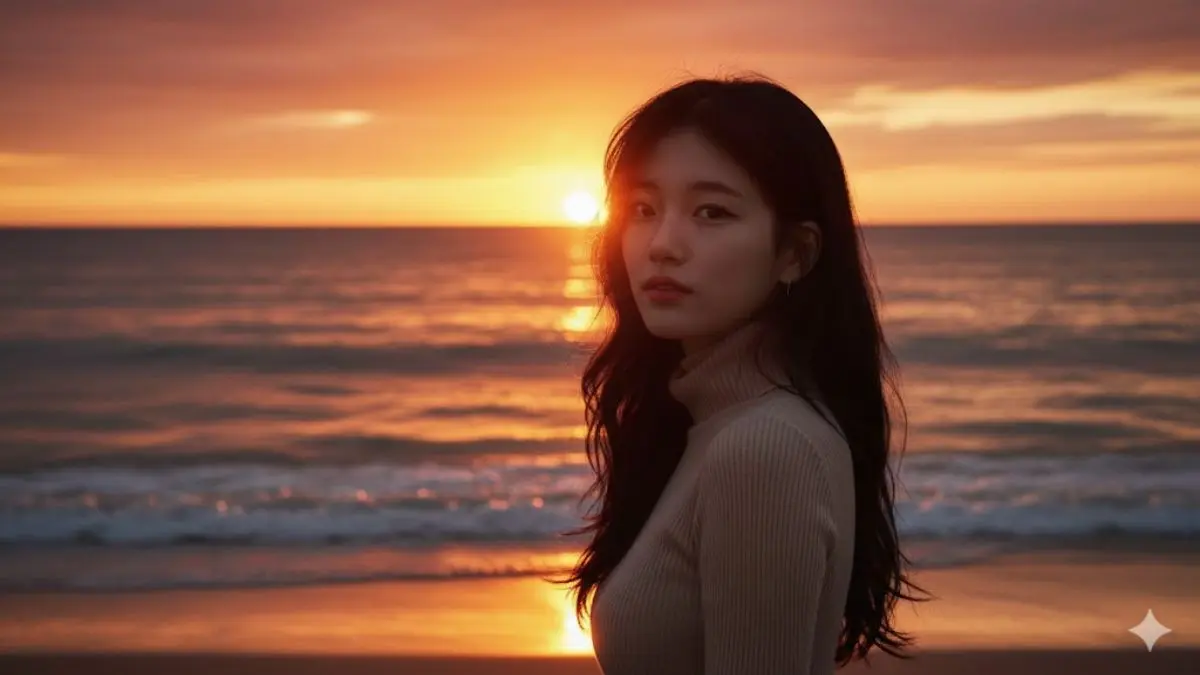 Edit Foto Golden Hour Estetik dibawah Matahari Terbenam Hanya dengan Teks Prompt AI Prompt AI