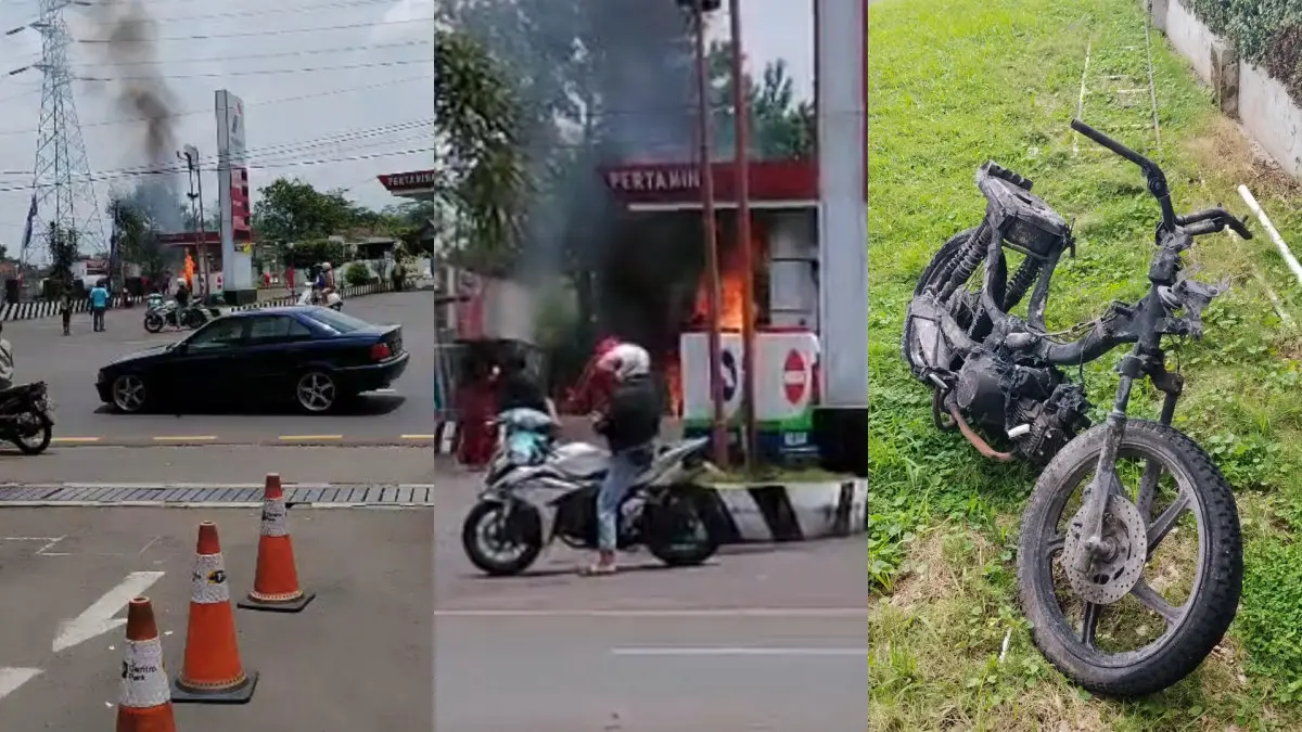 Diduga Korsleting Listrik, Motor Nyaris Bikin SPBU Kawalu Kota Tasikmalaya Jadi Api Unggun Siang Bolong motor terbakar di SPBU Kawalu Kota Tasikmalaya