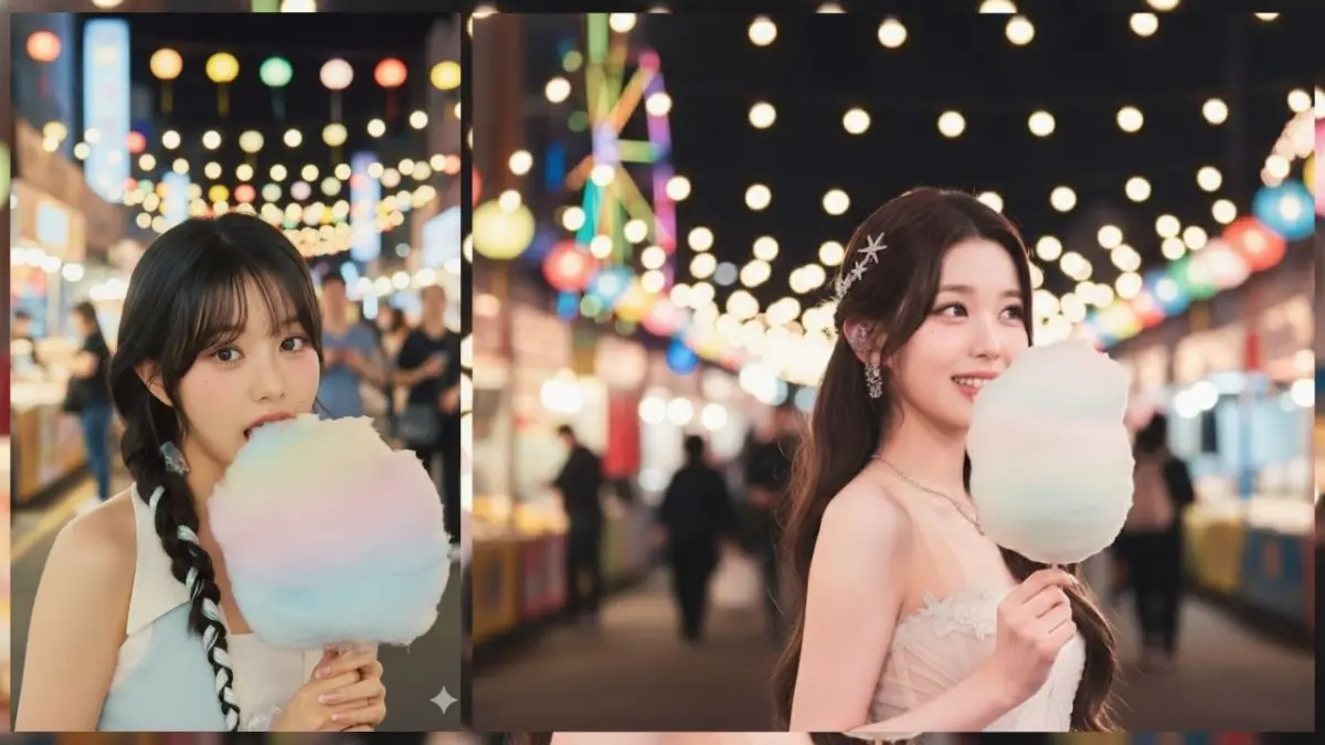 Kumpulan Prompt AI Ubah Foto Jadi Makan Permen Kapas di Pasar Malam Prompt AI