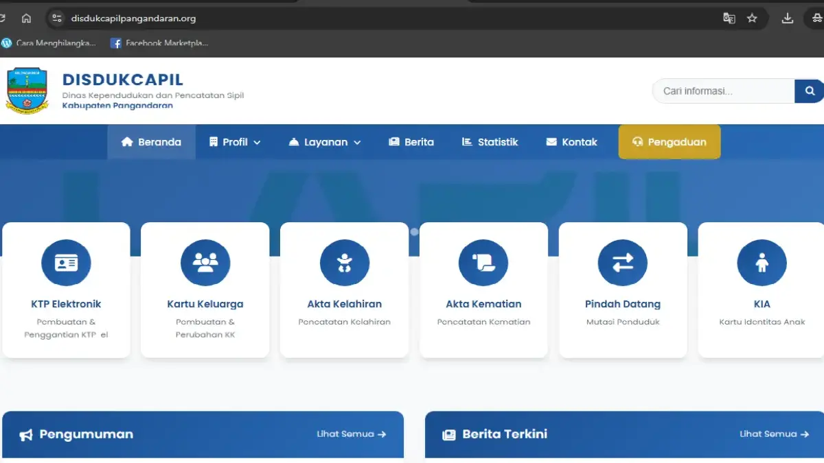 Selain DPRD, Website Disdukcapil Pangandaran Juga Dipalsukan website disdukcapil Pangandaran