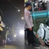 kecelakaan mobil terbalik masuk kolam ikan di Indihiang Kota Tasikmalaya