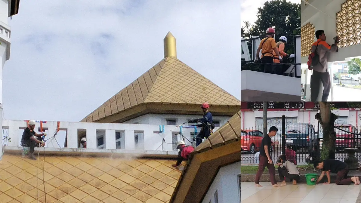 clean up vertical Masjid Agung Kota Tasikmalaya