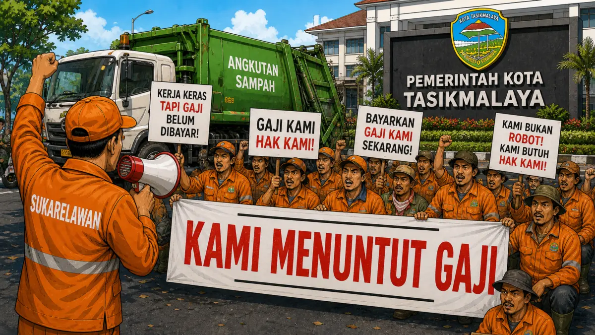 Sukarelawan pengangkut sampah DLH Kota Tasikmalaya menuntut gaji