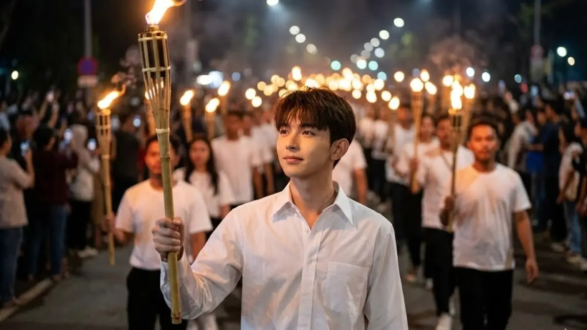 Cara Membuat Foto Sedang Pawai Obor Terlihat Seperti Adegan Film dengan Prompt Gemini AI Prompt Gemini AI