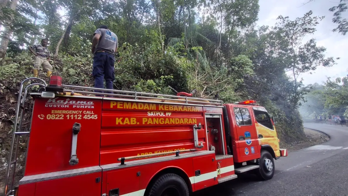 Bakar Sampah Usai Kegiatan Bebersih, Hutan di Parigi Pangandaran Ikut Terbakar Pemadam kebakaran, hutan parigi pangandaran